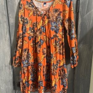 S44 ⭐️ Orange Floral Long Sleeve Dress